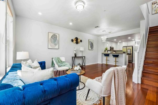 Interior, Kitchen, Living room, Recessed Lighting, Stainless Steel Appliances, Wood Texture Flooring