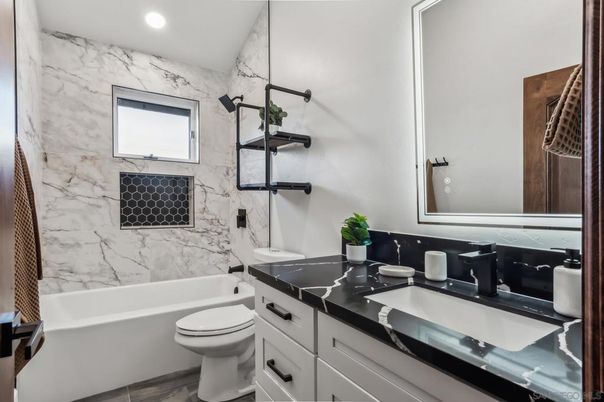 Bathroom, Interior, Marble Walls, Recessed Lighting