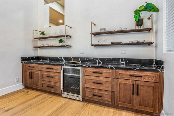 Interior, Kitchen, Marble Walls, Wood Texture Flooring