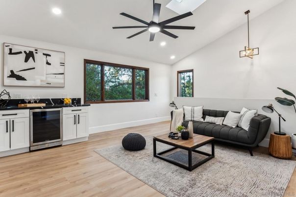 Interior, Kitchen, Living room, Pendant Lights, Recessed Lighting, Wood Texture Flooring
