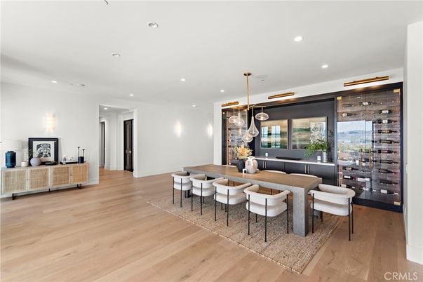Dining room, Interior, Living room, Pendant Lights, Recessed Lighting, Wine Storage, Wood Texture Flooring