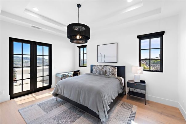 Bedroom, Interior, Pendant Lights, Recessed Lighting, Wood Texture Flooring