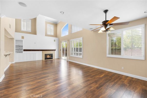 Empty room, Fireplace, Interior, Recessed Lighting, Wood Texture Flooring