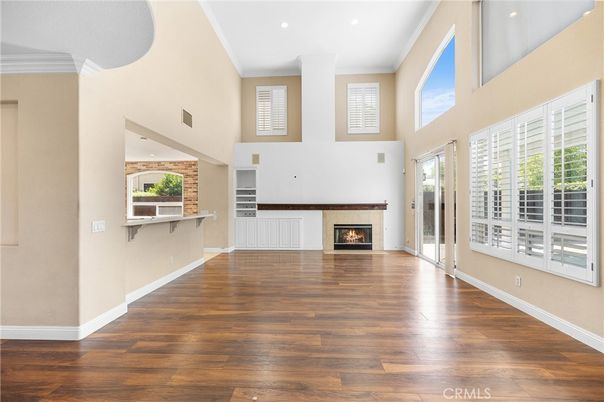 Fireplace, Interior, Pendant Lights, Recessed Lighting, Wood Texture Flooring