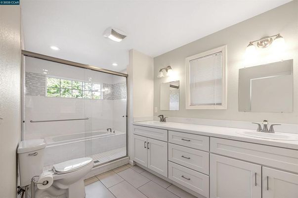 Bathroom, Dual Sink Vanities, Glass Shower, Interior, Recessed Lighting