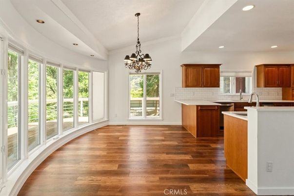 Chandelier, Interior, Kitchen, Recessed Lighting, Wood Texture Flooring