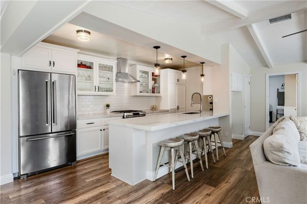 Interior, Kitchen, Pendant Lights, Stainless Steel Appliances, Wood Texture Flooring