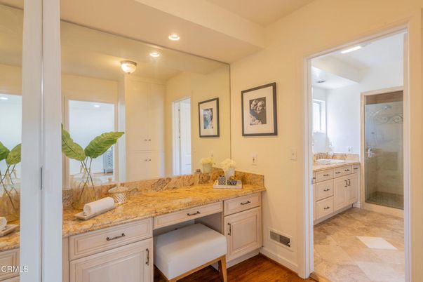 Bathroom, Glass Shower, Interior, Recessed Lighting, Wood Texture Flooring