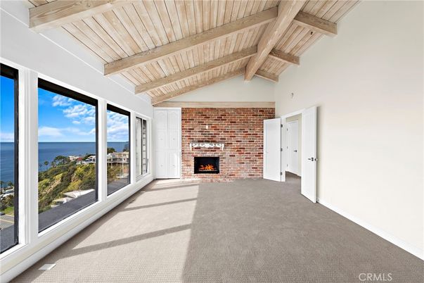 Empty room, Fireplace, Interior, Stone Walls, Water, Wooden Beams, Wooden Ceilings