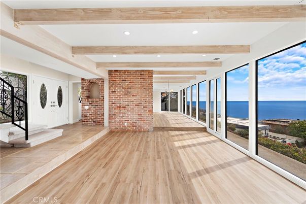 Interior, Recessed Lighting, Stone Walls, Water, Wooden Beams, Wood Texture Flooring