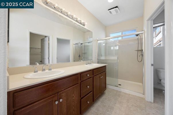 Bathroom, Dual Sink Vanities, Glass Shower, Interior, Recessed Lighting