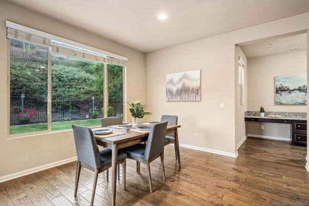 Dining room, Interior, Recessed Lighting, Wood Texture Flooring