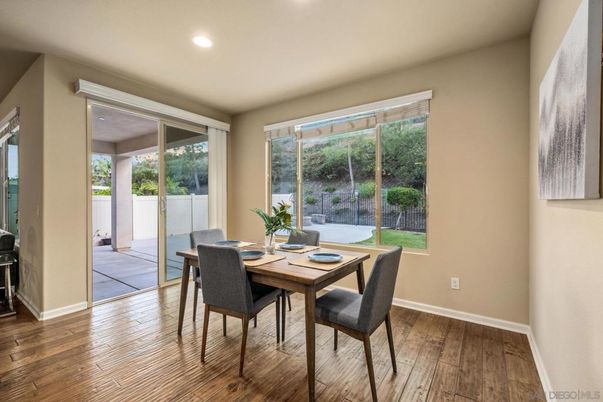 Dining room, Interior, Recessed Lighting, Wood Texture Flooring