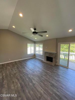 Empty room, Fireplace, Interior, Recessed Lighting, Wood Texture Flooring