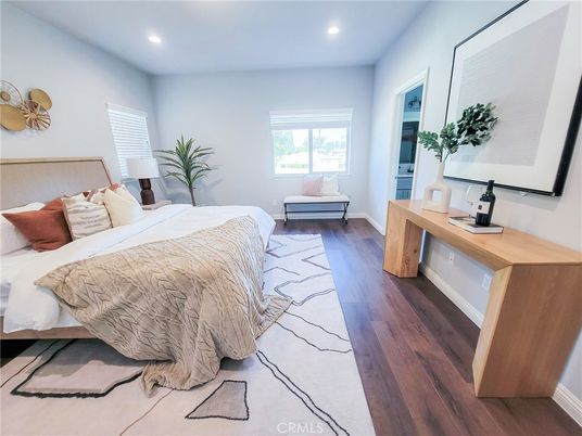 Bedroom, Interior, Recessed Lighting, Wood Texture Flooring