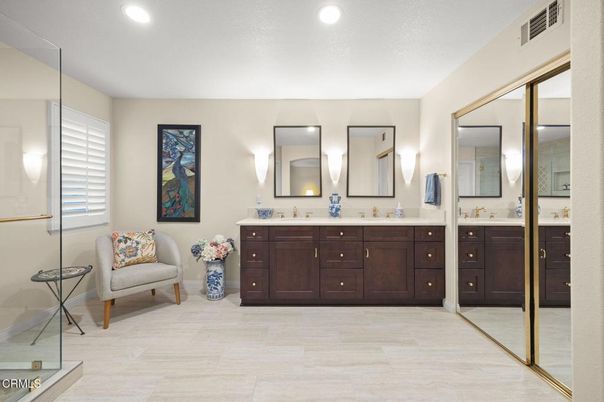Bathroom, Dual Sink Vanities, Glass Shower, Interior, Recessed Lighting