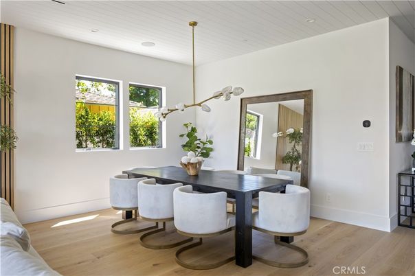Dining room, Interior, Pendant Lights, Recessed Lighting, Wood Texture Flooring