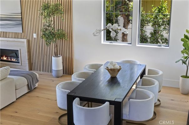 Dining room, Fireplace, Interior, Wood Texture Flooring