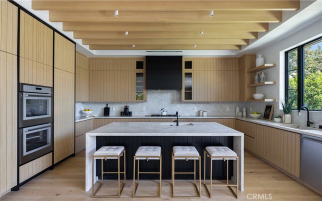 Interior, Kitchen, Recessed Lighting, Stainless Steel Appliances, Wooden Ceilings, Wood Texture Flooring