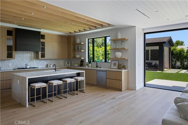 Interior, Kitchen, Recessed Lighting, Stainless Steel Appliances, Wooden Ceilings, Wood Texture Flooring