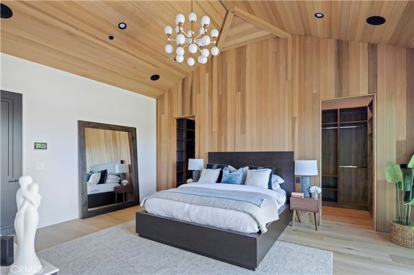 Bedroom, Interior, Recessed Lighting, Wooden Ceilings, Wood Texture Flooring, Wooden Walls