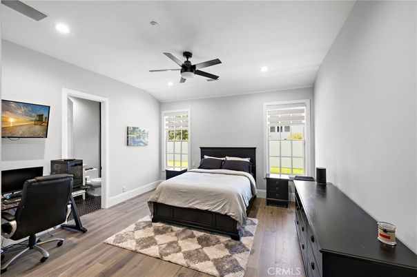 Bedroom, Home Office, Interior, Recessed Lighting, Wood Texture Flooring