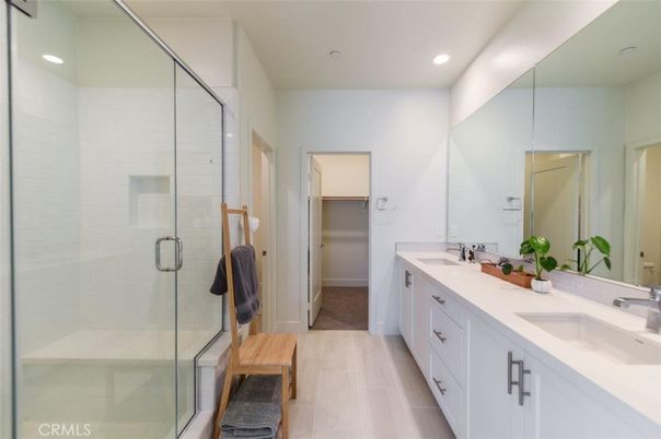Bathroom, Dual Sink Vanities, Glass Shower, Interior, Recessed Lighting