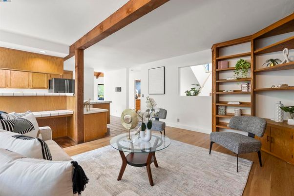 Interior, Living room, Recessed Lighting, Wooden Beams, Wood Texture Flooring