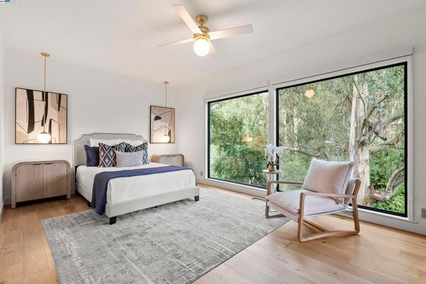 Bedroom, Interior, Pendant Lights, Wood Texture Flooring