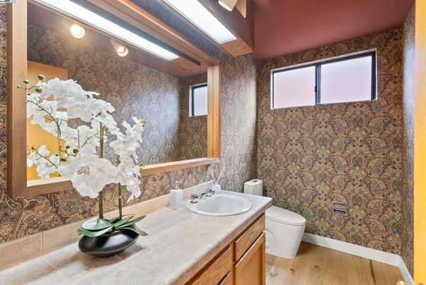 Bathroom, Interior, Tile Countertops, Wood Texture Flooring