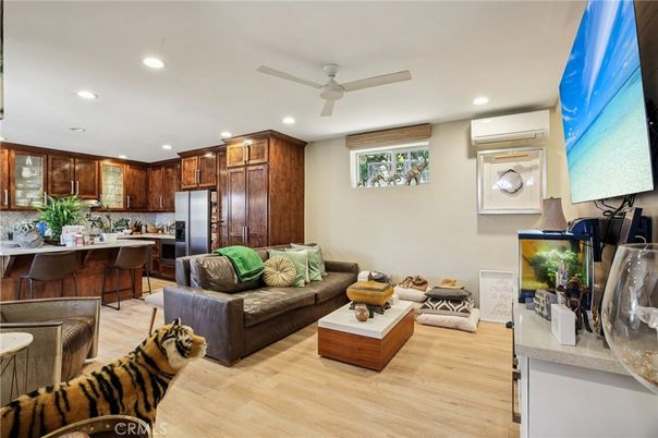 Interior, Kitchen, Living room, Recessed Lighting, Stainless Steel Appliances, Wood Texture Flooring