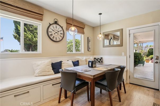 Dining room, Interior, Pendant Lights, Wood Texture Flooring