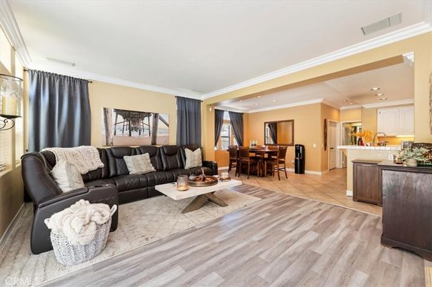 Dining room, Interior, Kitchen, Living room, Recessed Lighting, Wood Texture Flooring