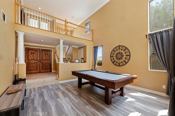 Billiard Table, Game Room, Interior, Recessed Lighting, Wood Texture Flooring