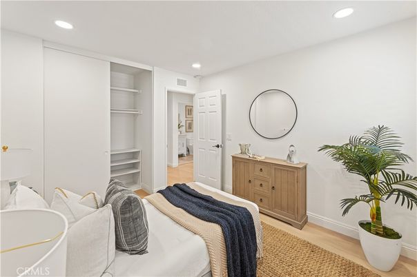 Bedroom, Interior, Recessed Lighting, Wood Texture Flooring