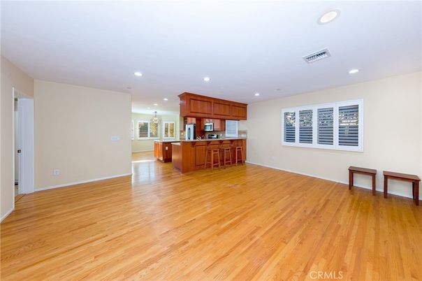 Empty room, Interior, Kitchen, Recessed Lighting, Wood Texture Flooring