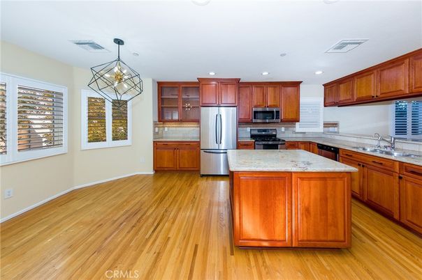 Interior, Kitchen, Pendant Lights, Recessed Lighting, Wood Texture Flooring
