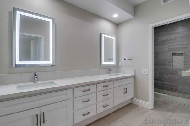 Bathroom, Dual Sink Vanities, Glass Shower, Interior, Recessed Lighting