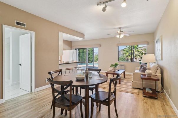 Dining room, Interior, Recessed Lighting, Wood Texture Flooring