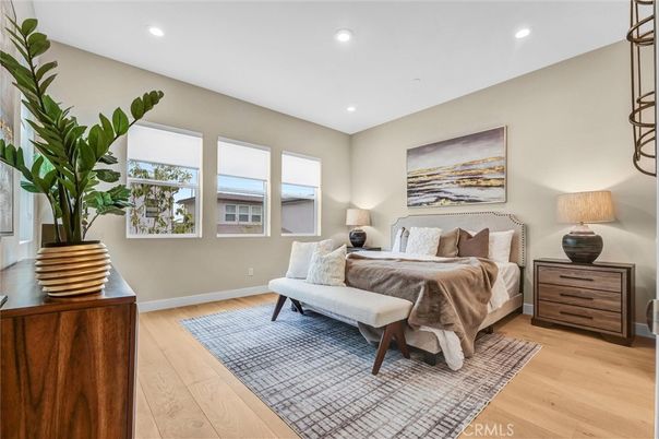 Bedroom, Interior, Recessed Lighting, Wood Texture Flooring