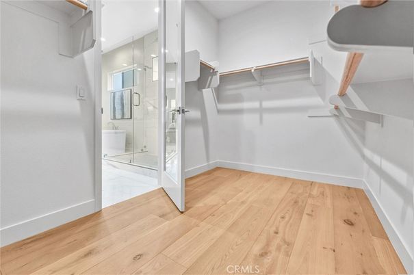 Bathroom, Glass Shower, Interior, Walk-in Closets, Wood Texture Flooring