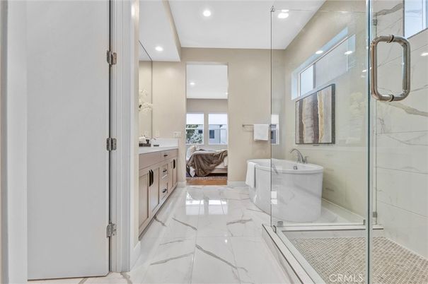Bathroom, Glass Shower, Interior, Marble, Recessed Lighting