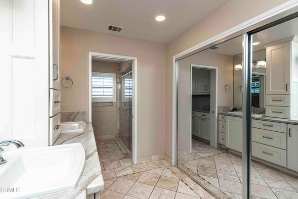 Bathroom, Dual Sink Vanities, Glass Shower, Interior, Recessed Lighting