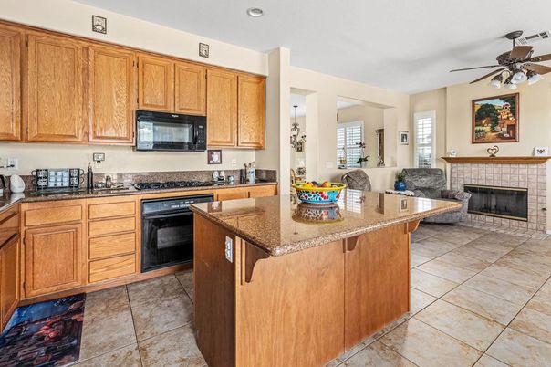 Fireplace, Interior, Kitchen, Living room, Recessed Lighting