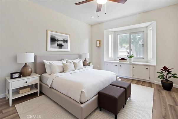 Bedroom, Interior, Recessed Lighting, Wood Texture Flooring