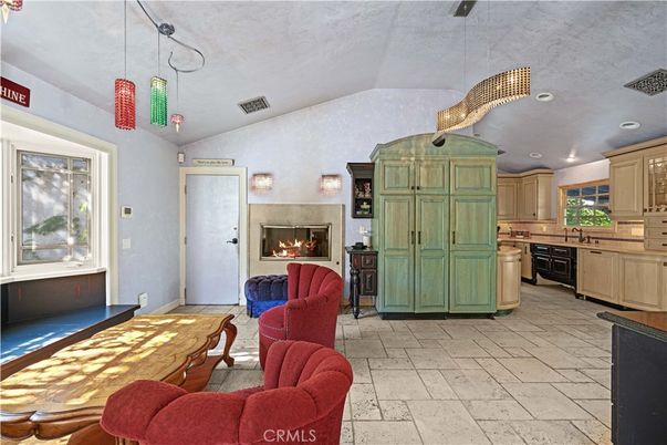 Fireplace, Interior, Kitchen, Living room, Pendant Lights, Recessed Lighting