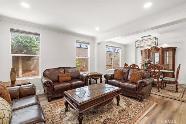 Dining room, Interior, Living room, Recessed Lighting, Wood Texture Flooring