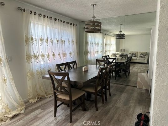 Dining room, Interior, Pendant Lights, Wood Texture Flooring
