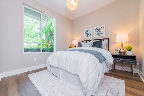 Bedroom, Chandelier, Interior, Wood Texture Flooring