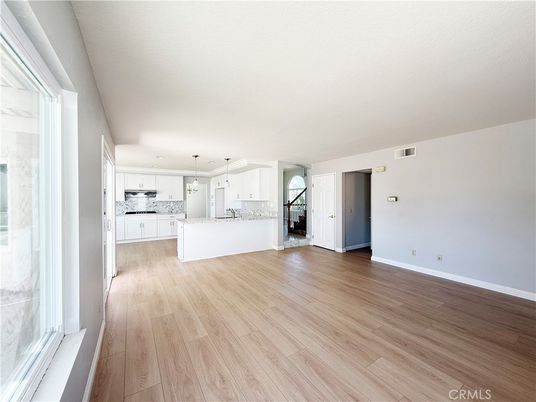 Empty room, Interior, Kitchen, Pendant Lights, Wood Texture Flooring